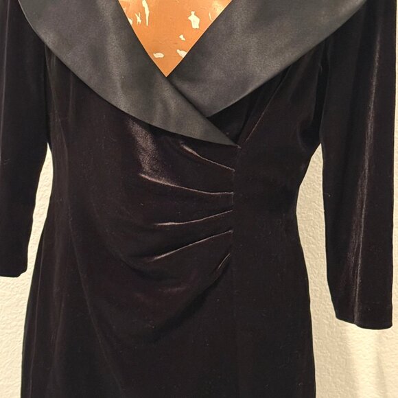 Kay Unger Black Velvet Bodycon Dress Women 10 Shawl Collar Party Cocktail Y2K - Picture 2 of 6